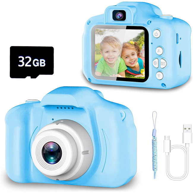 Cámara para Niños, Mini Cámara Digital de Video y Foto Selfie, Juguete Camara Fotográfica Infantil con 1080P HD y IPS de 2.0, Soporta Tarjeta de Memoria de Regalo de Cumpleaños,